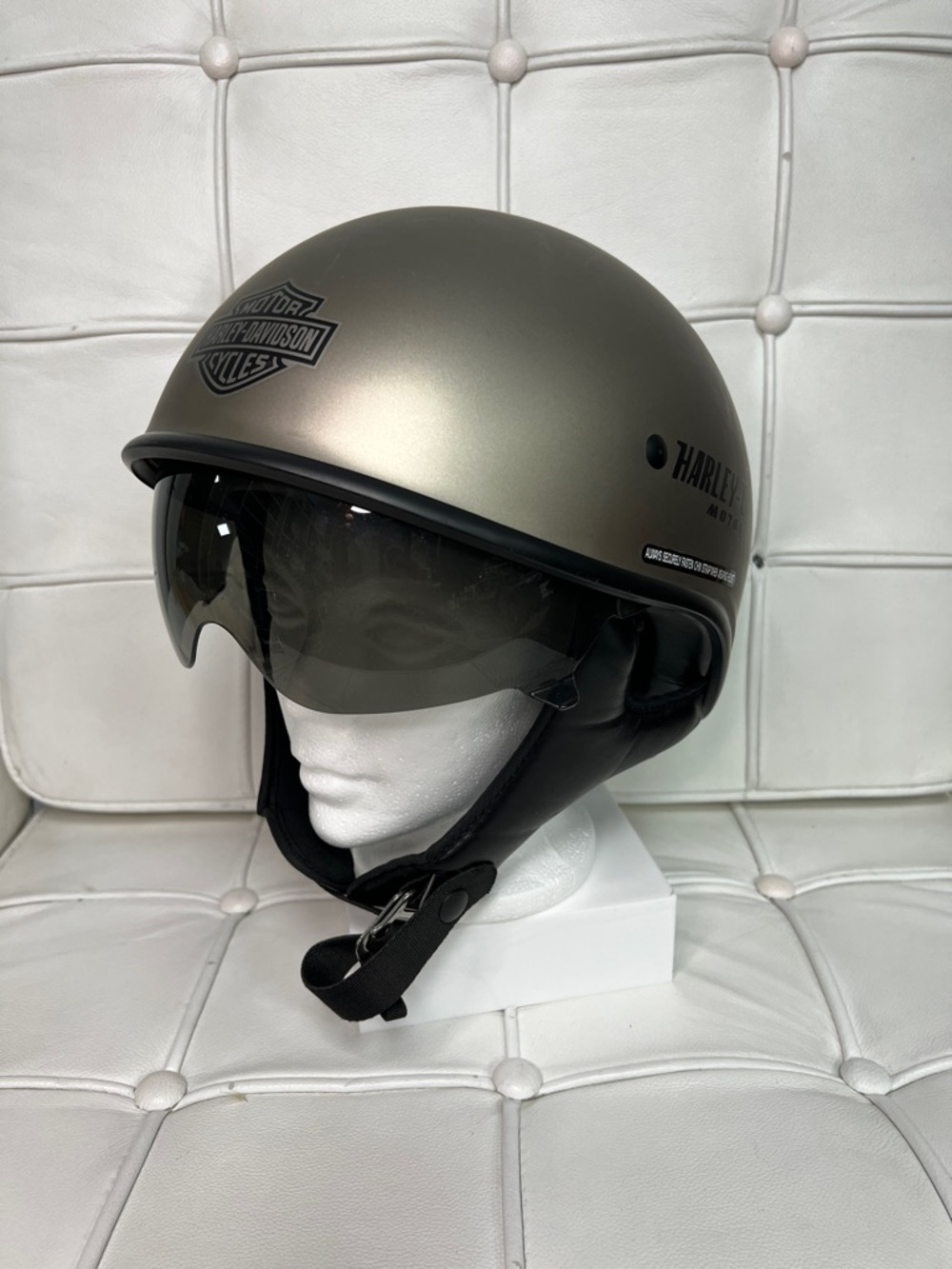 Harley-Davidson Matte Silver and Black Open-Face Helmet with Tinted Visor
